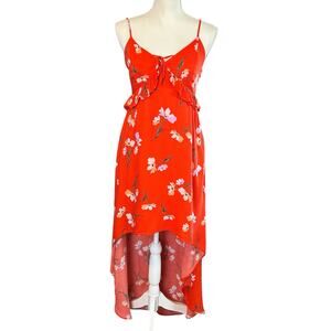 Jack by BB Dakota Sundress Size 4 Red Orange White Floral High-Low Rayon Maxi